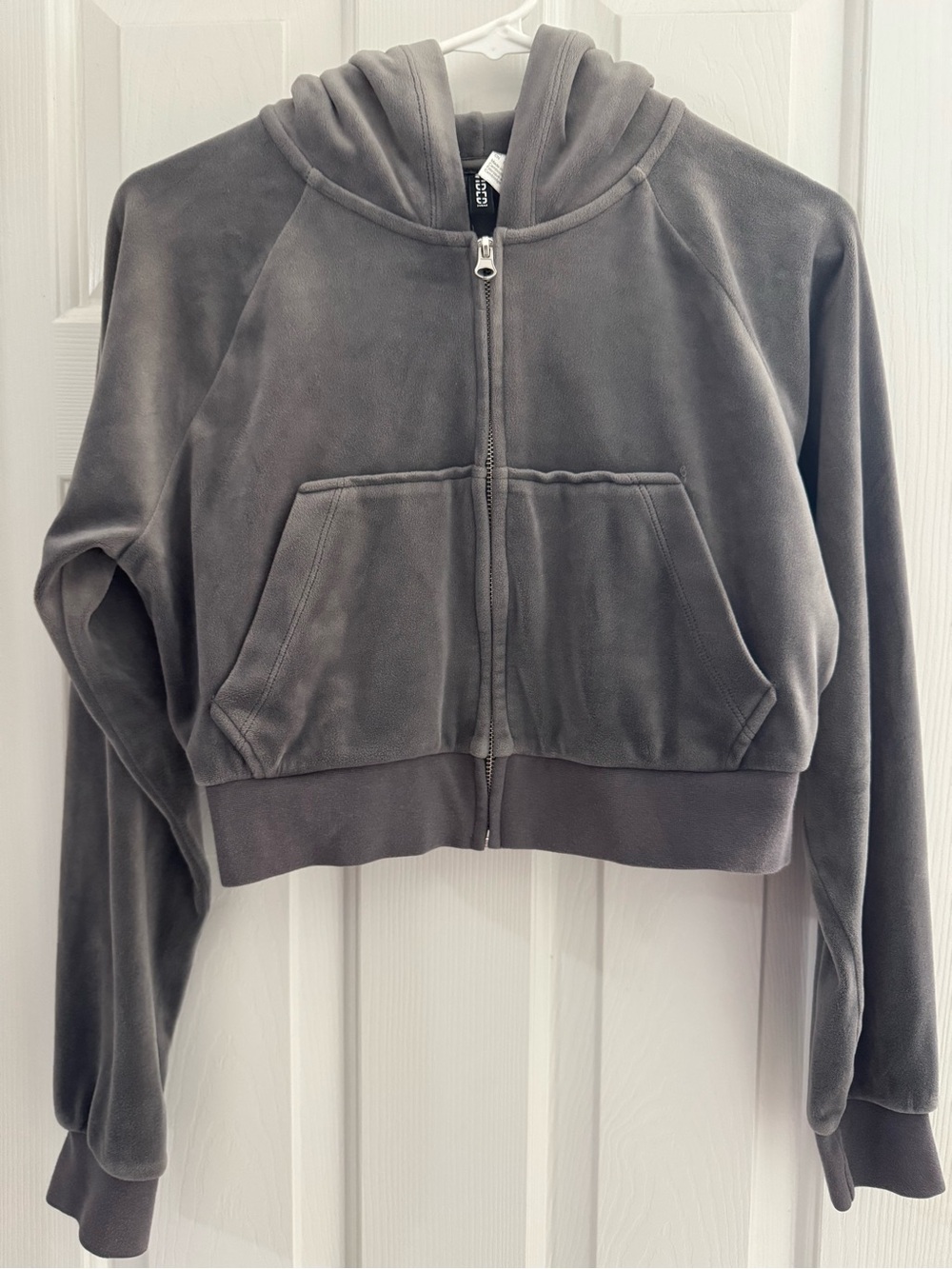 H&M Divided Gray Cropped Teddy Zip Hoodie